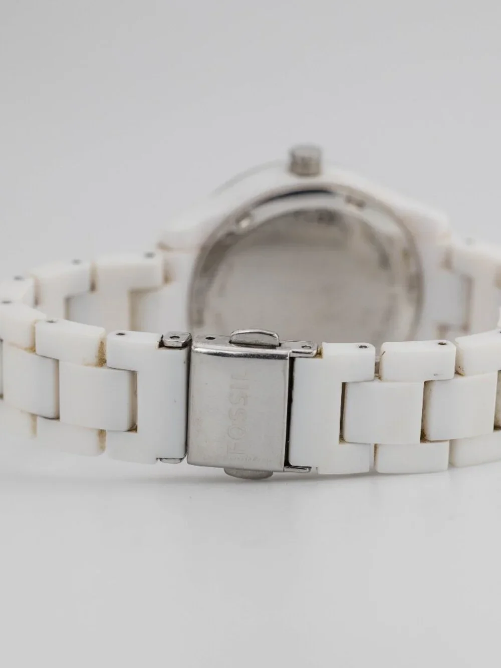 FOSSIL ES-2437 Stella White Resin Date Quartz Analog Women's Watch New Battery